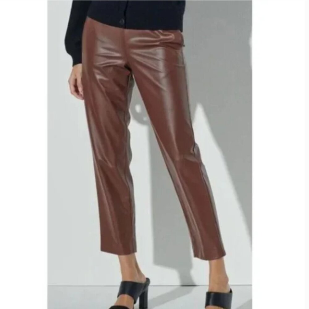 The Reset R Label Maroon Red High Rise Vegan Leather Straight Leg Pants